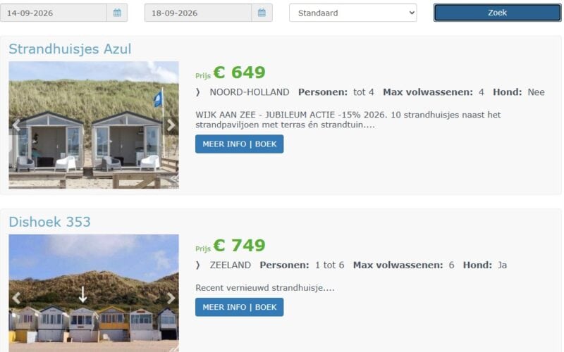 Zoek & Boek Strandhuisjes 2026